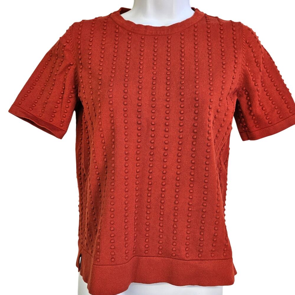 Catherines Rust Short‎ Sleeve Sweater Blouse Size S Textured Mature Retro
